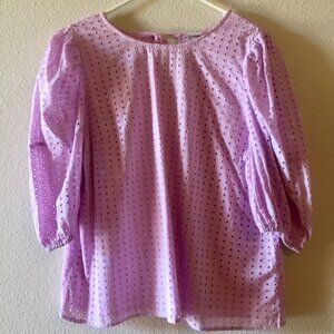 NWT a new day Purple Romantic Cottagecore Puff Sleeves Cotton Top Size XL Eyelet